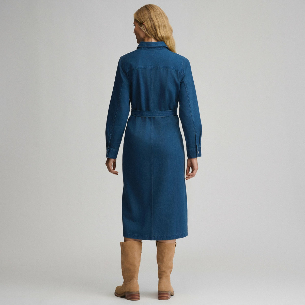 Eddie Bauer Women's Long-Sleeve Denim Button Front Belted Midi Dress