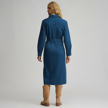 Eddie Bauer Women's Long-Sleeve Denim Button Front Belted Midi Dress