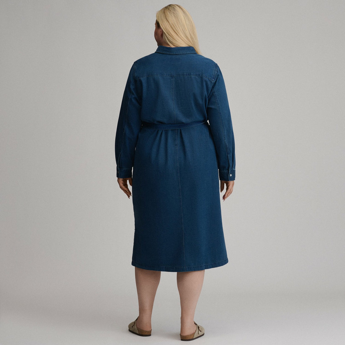 Eddie Bauer Women's Long-Sleeve Denim Button Front Belted Midi Dress