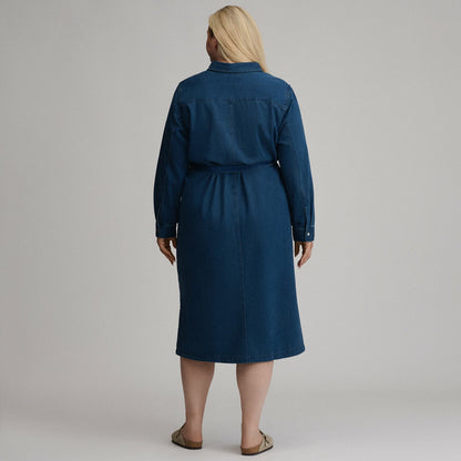 Eddie Bauer Women's Long-Sleeve Denim Button Front Belted Midi Dress