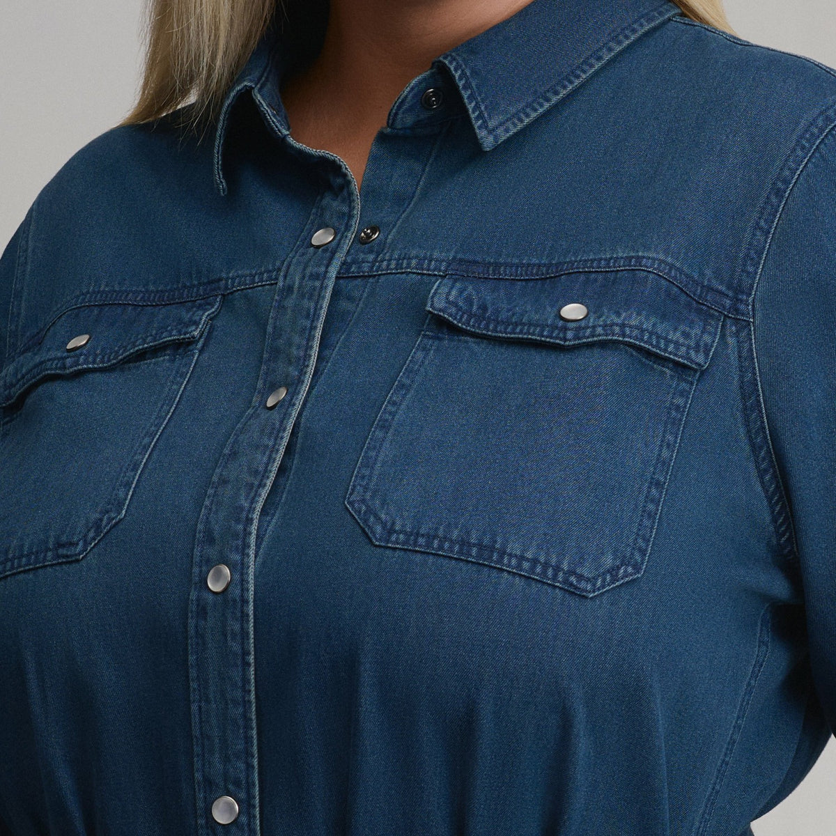 Eddie Bauer Women's Long-Sleeve Denim Button Front Belted Midi Dress
