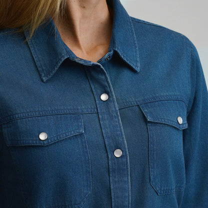 Eddie Bauer Women's Long-Sleeve Denim Button Front Belted Midi Dress