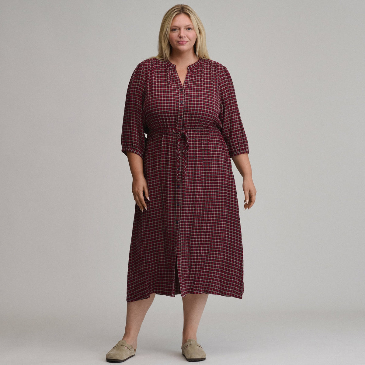 Eddie Bauer Women's Plaid Button Front Belted Midi Dress
