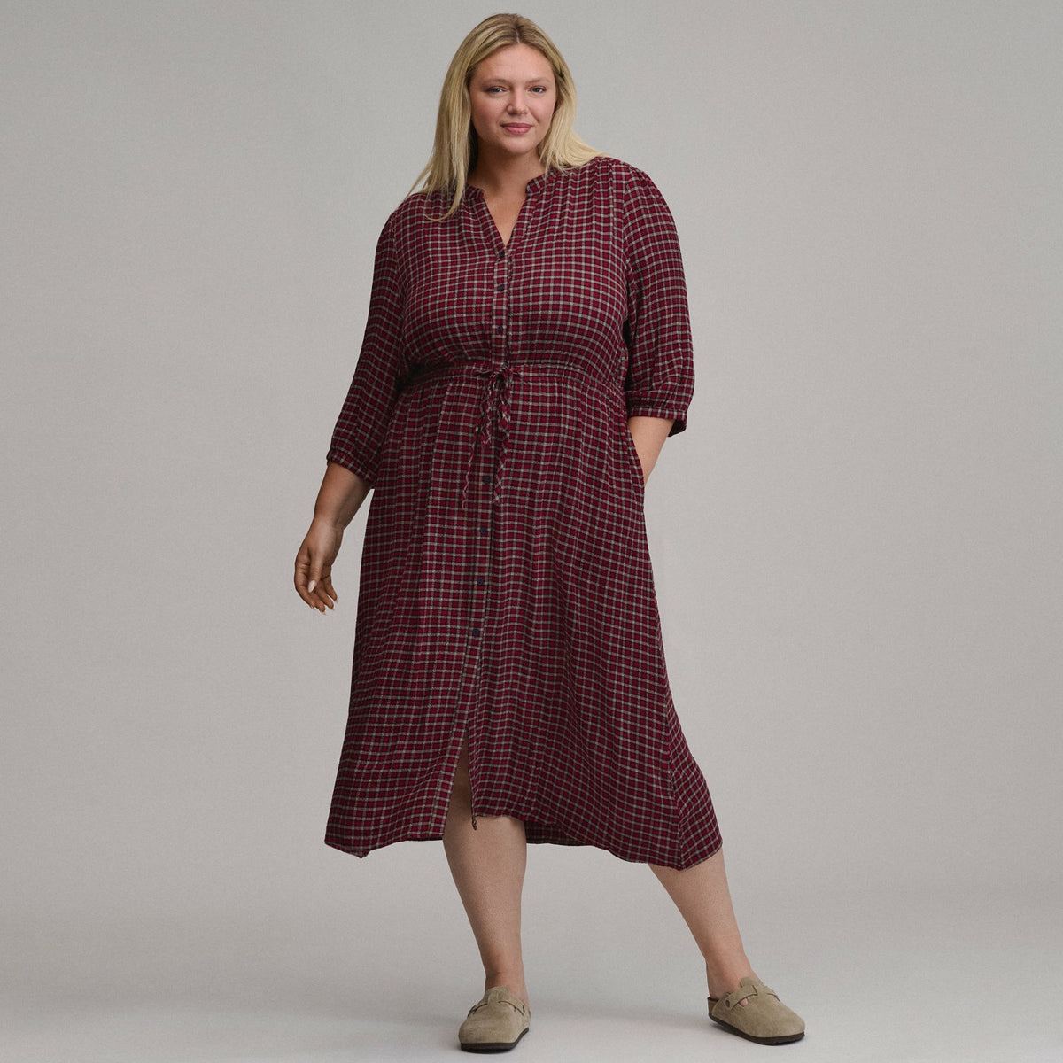 Eddie Bauer Women's Plaid Button Front Belted Midi Dress