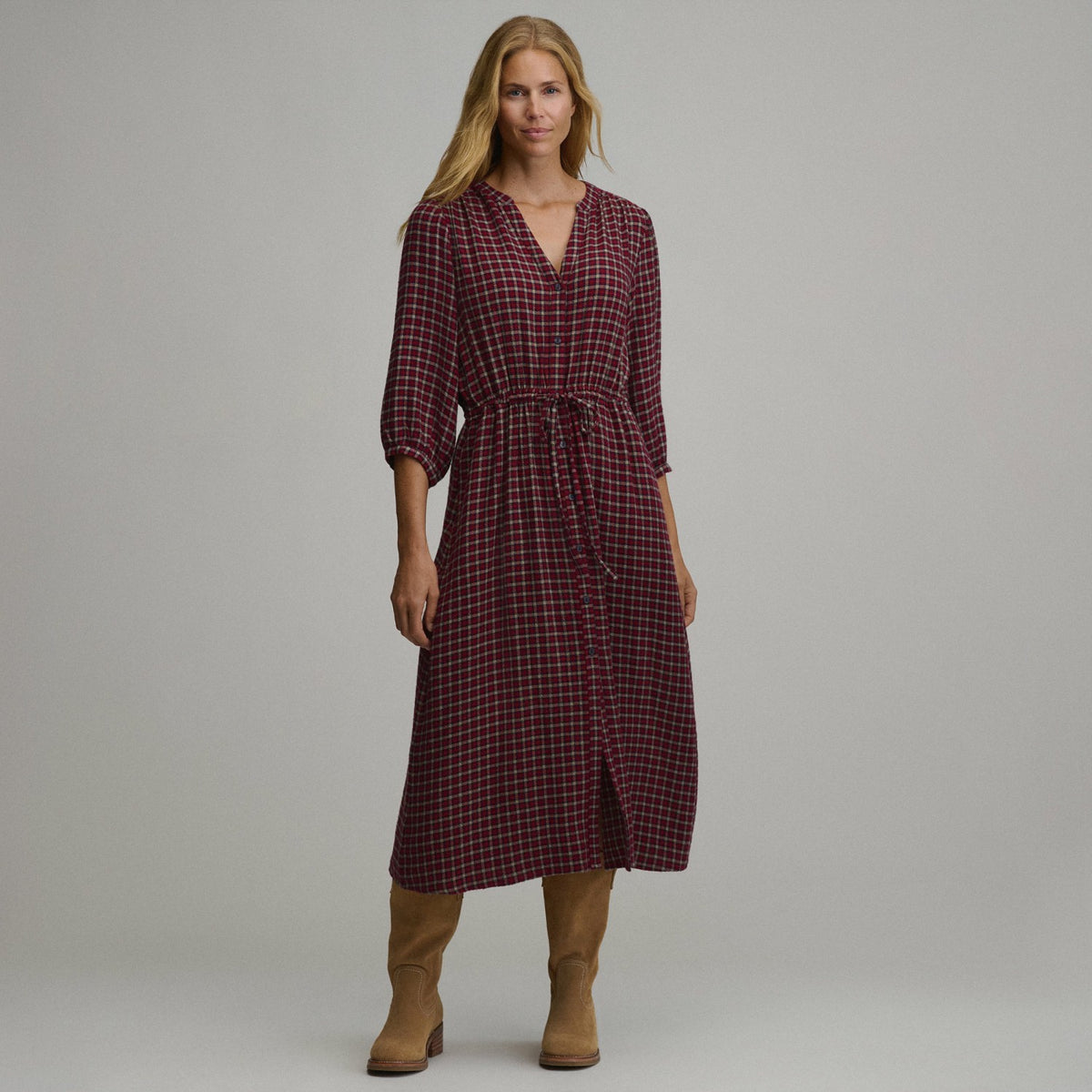Eddie Bauer Women's Plaid Button Front Belted Midi Dress