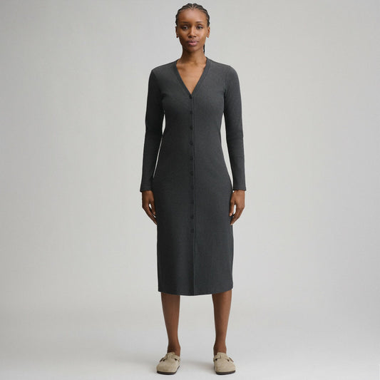 Eddie Bauer Women's Long-Sleeve Button Front Ribbed Knit Midi Dress