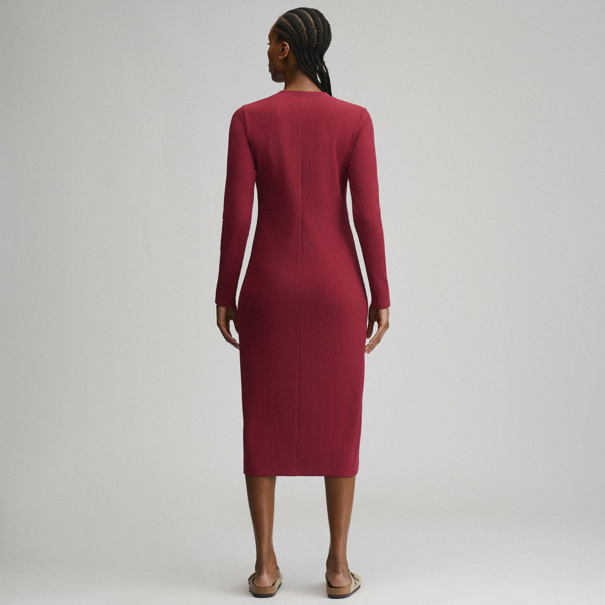 Eddie Bauer Women's Long-Sleeve Button Front Ribbed Knit Midi Dress