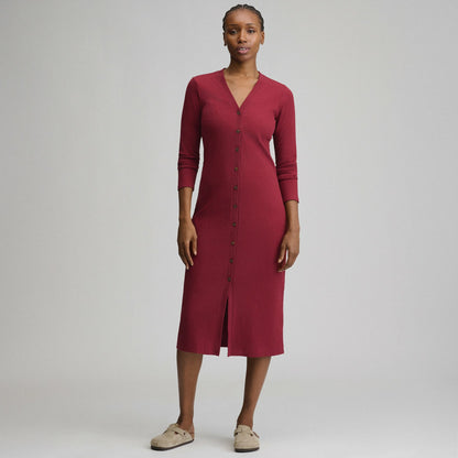 Eddie Bauer Women's Long-Sleeve Button Front Ribbed Knit Midi Dress