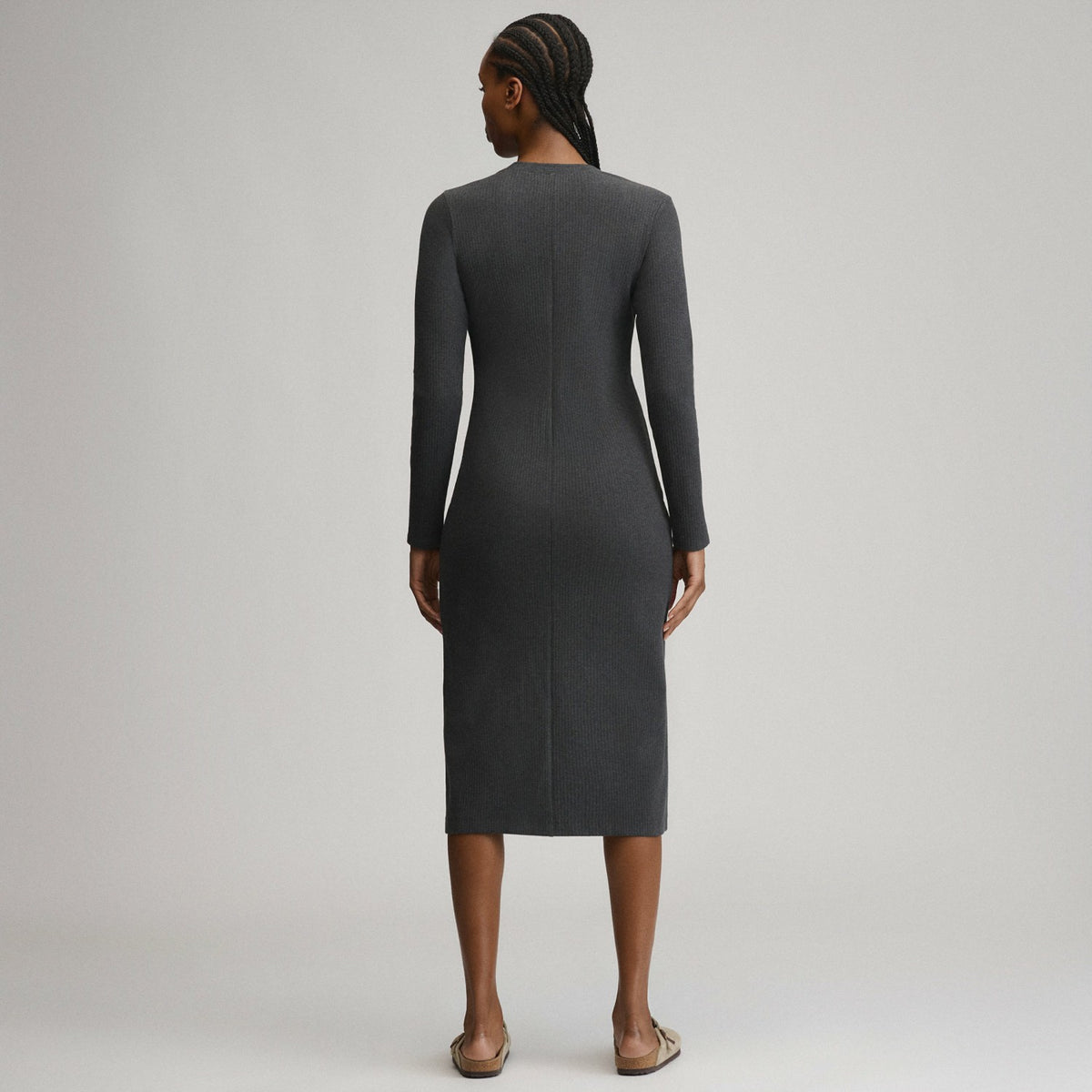 Eddie Bauer Women's Long-Sleeve Button Front Ribbed Knit Midi Dress