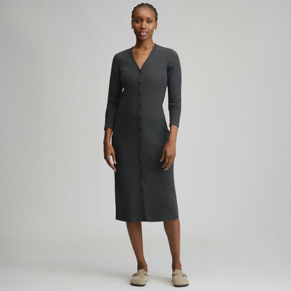 Eddie Bauer Women's Long-Sleeve Button Front Ribbed Knit Midi Dress
