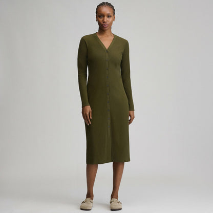 Eddie Bauer Women's Long-Sleeve Button Front Ribbed Knit Midi Dress