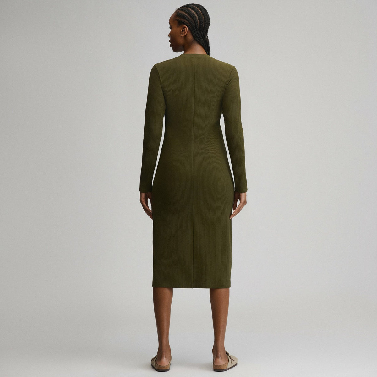Eddie Bauer Women's Long-Sleeve Button Front Ribbed Knit Midi Dress