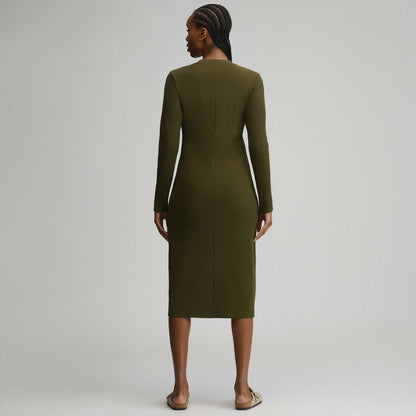 Eddie Bauer Women's Long-Sleeve Button Front Ribbed Knit Midi Dress