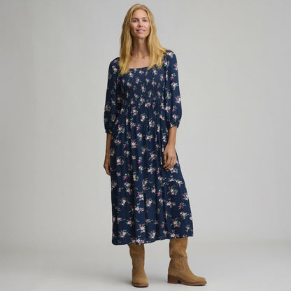 Eddie Bauer Women's Printed 3/4 Sleeve Smocked Bodice Dress