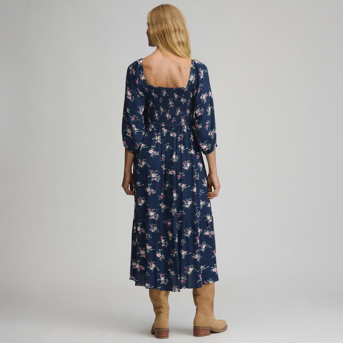 Eddie Bauer Women's Printed 3/4 Sleeve Smocked Bodice Dress