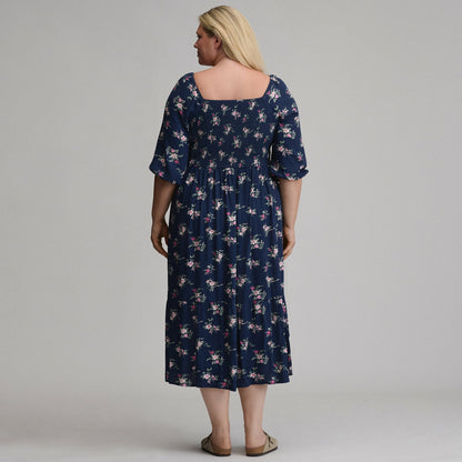 Eddie Bauer Women's Printed 3/4 Sleeve Smocked Bodice Dress