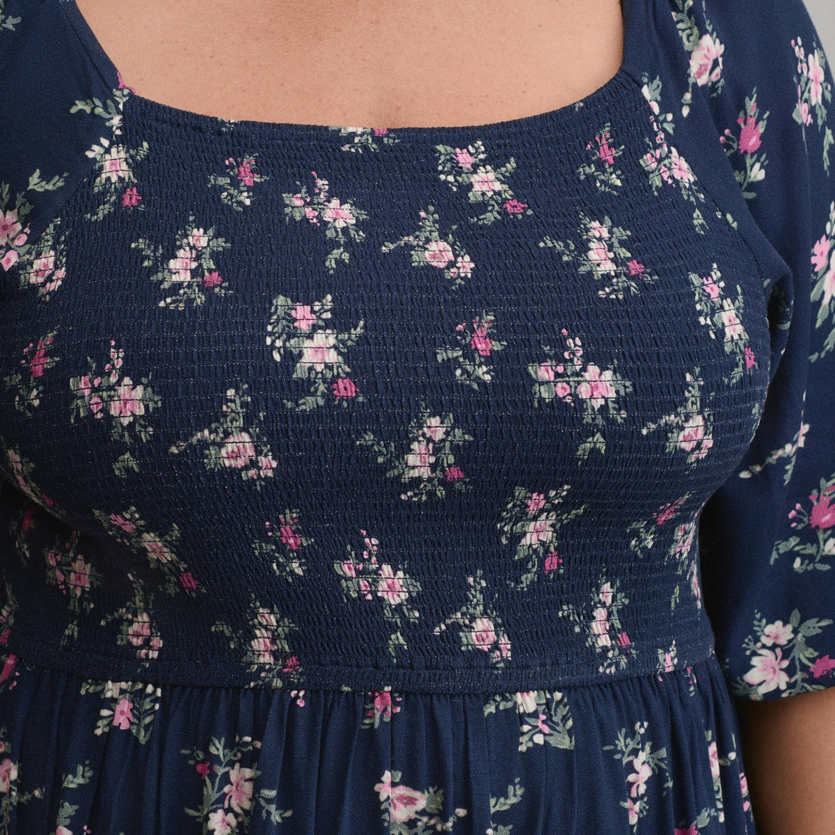 Eddie Bauer Women's Printed 3/4 Sleeve Smocked Bodice Dress