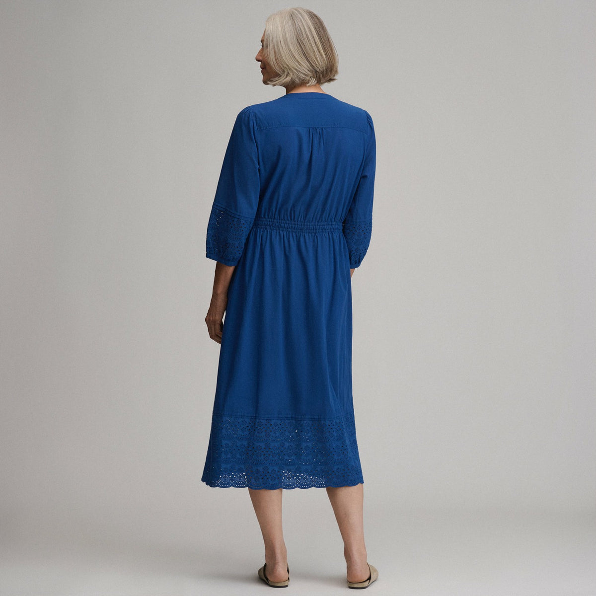 Eddie Bauer Women's 3/4 Sleeve Eyelet Button Front Belted Dress
