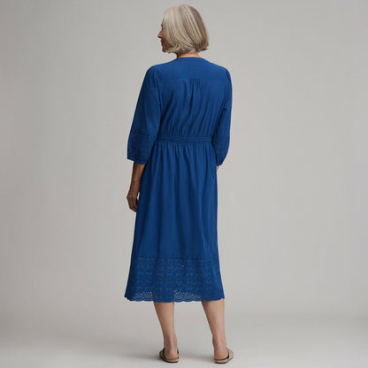 Eddie Bauer Women's 3/4 Sleeve Eyelet Button Front Belted Dress