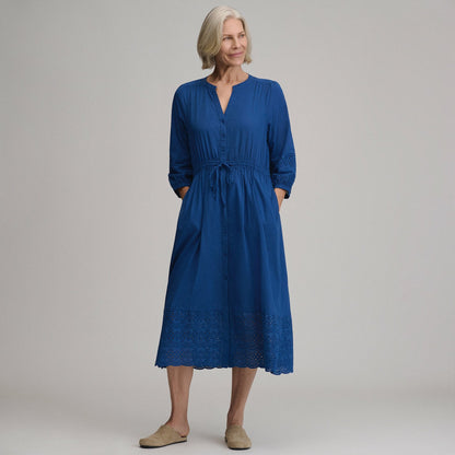 Eddie Bauer Women's 3/4 Sleeve Eyelet Button Front Belted Dress
