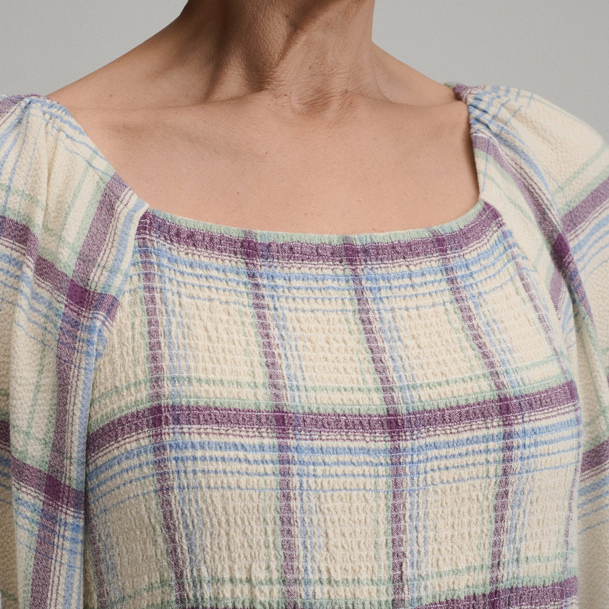 Eddie Bauer Women's Plaid 3/4 Sleeve Smocked Bodice Dress
