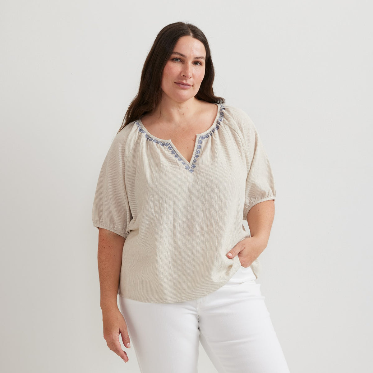 Eddie Bauer Women's Embroidered Trim SS Shirt