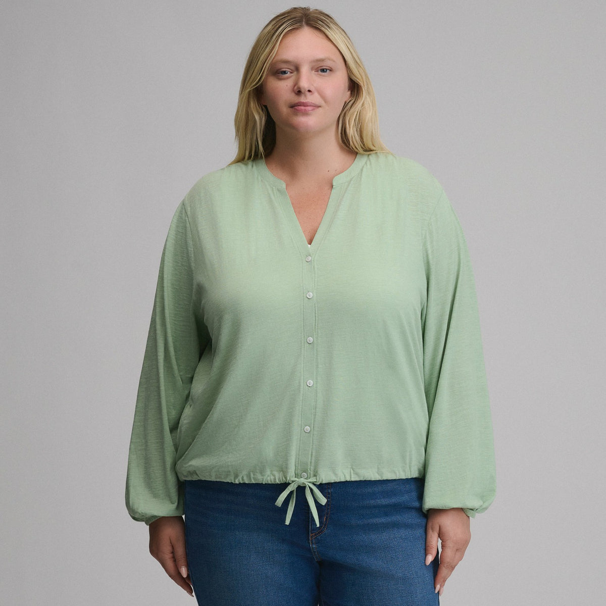 Eddie Bauer Women's Long-Sleeve Button Front Drawstring Hem Top