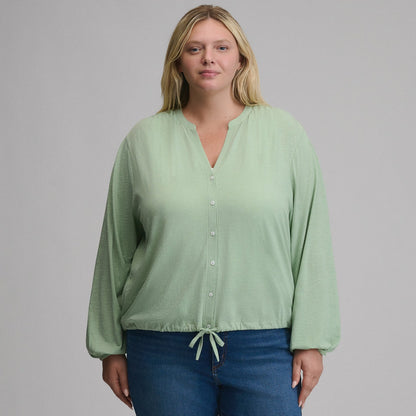 Eddie Bauer Women's Long-Sleeve Button Front Drawstring Hem Top