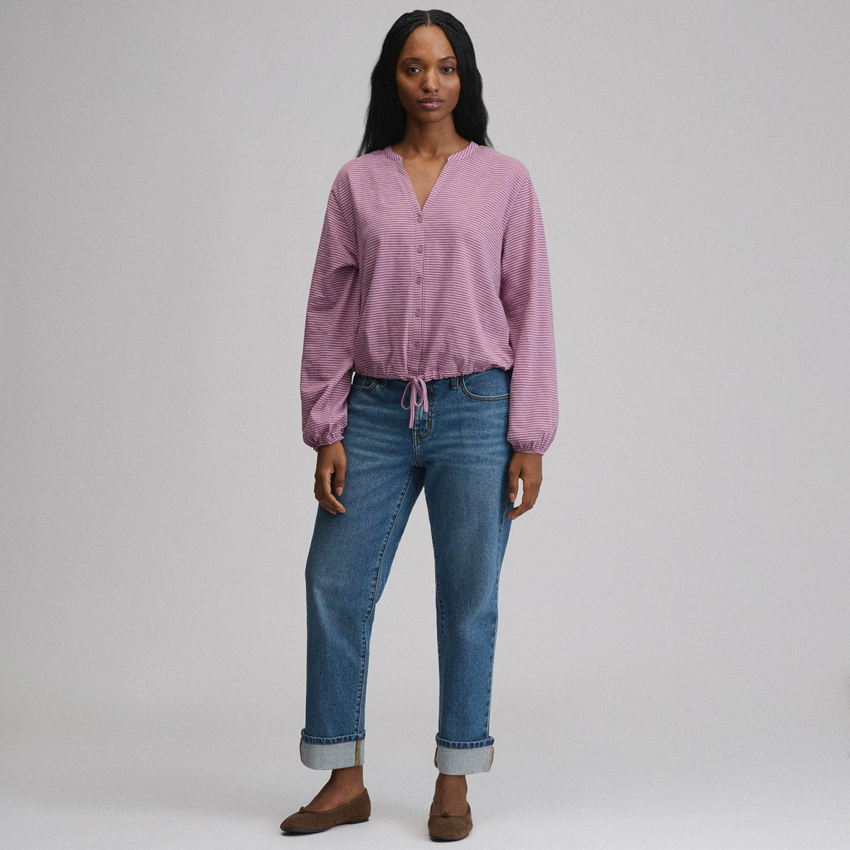 Eddie Bauer Women's Long-Sleeve Button Front Drawstring Hem Top