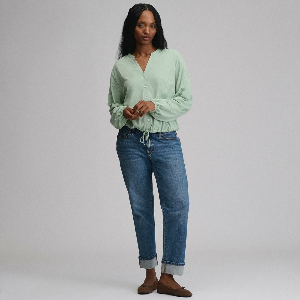 Eddie Bauer Women's Long-Sleeve Button Front Drawstring Hem Top