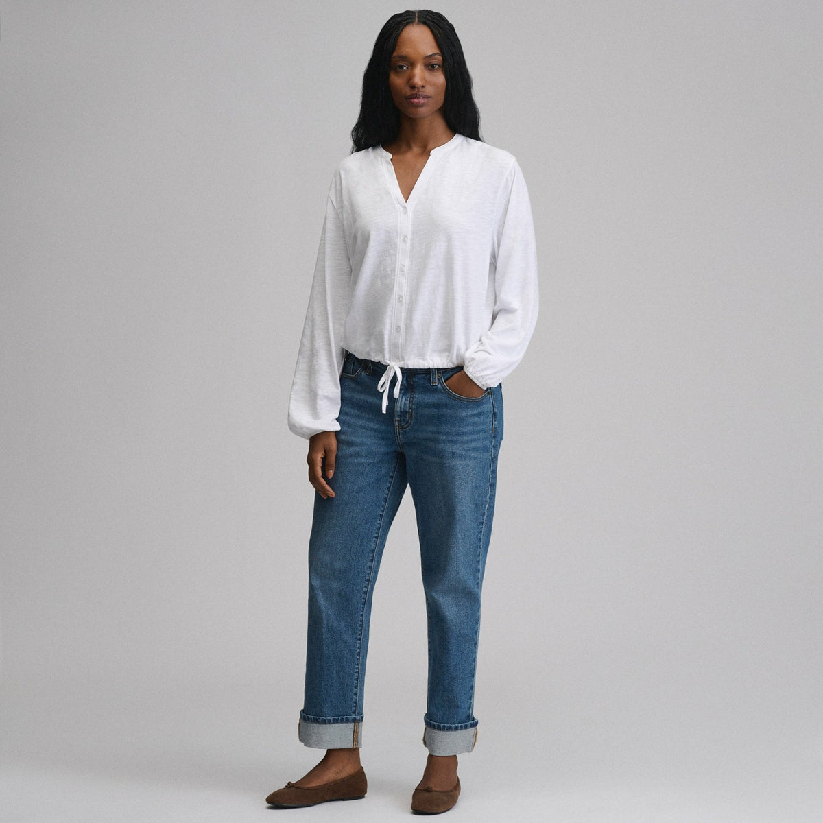 Eddie Bauer Women's Long-Sleeve Button Front Drawstring Hem Top