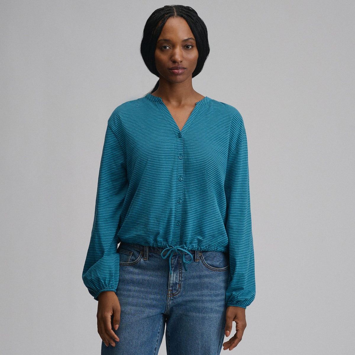 Eddie Bauer Women's Long-Sleeve Button Front Drawstring Hem Top