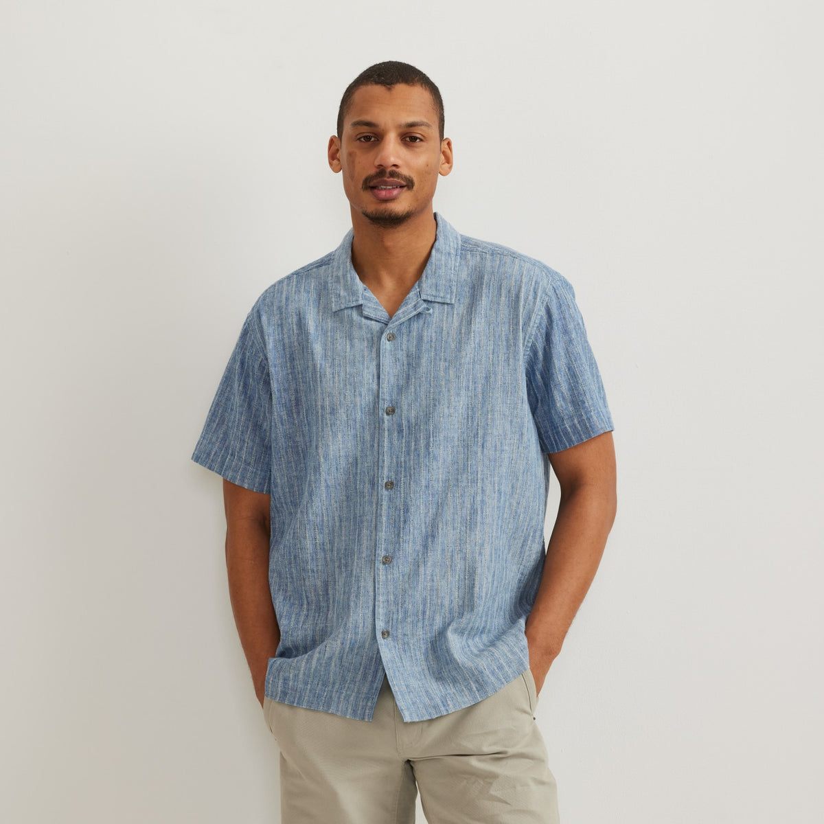 Eddie Bauer Men's Novelty Camp Shirt- Indigo