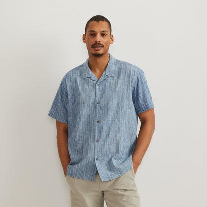 Eddie Bauer Men's Novelty Camp Shirt- Indigo