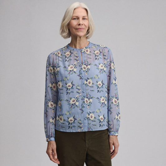 Eddie Bauer Women's Long-Sleeve Collarless Button-Down Shirt