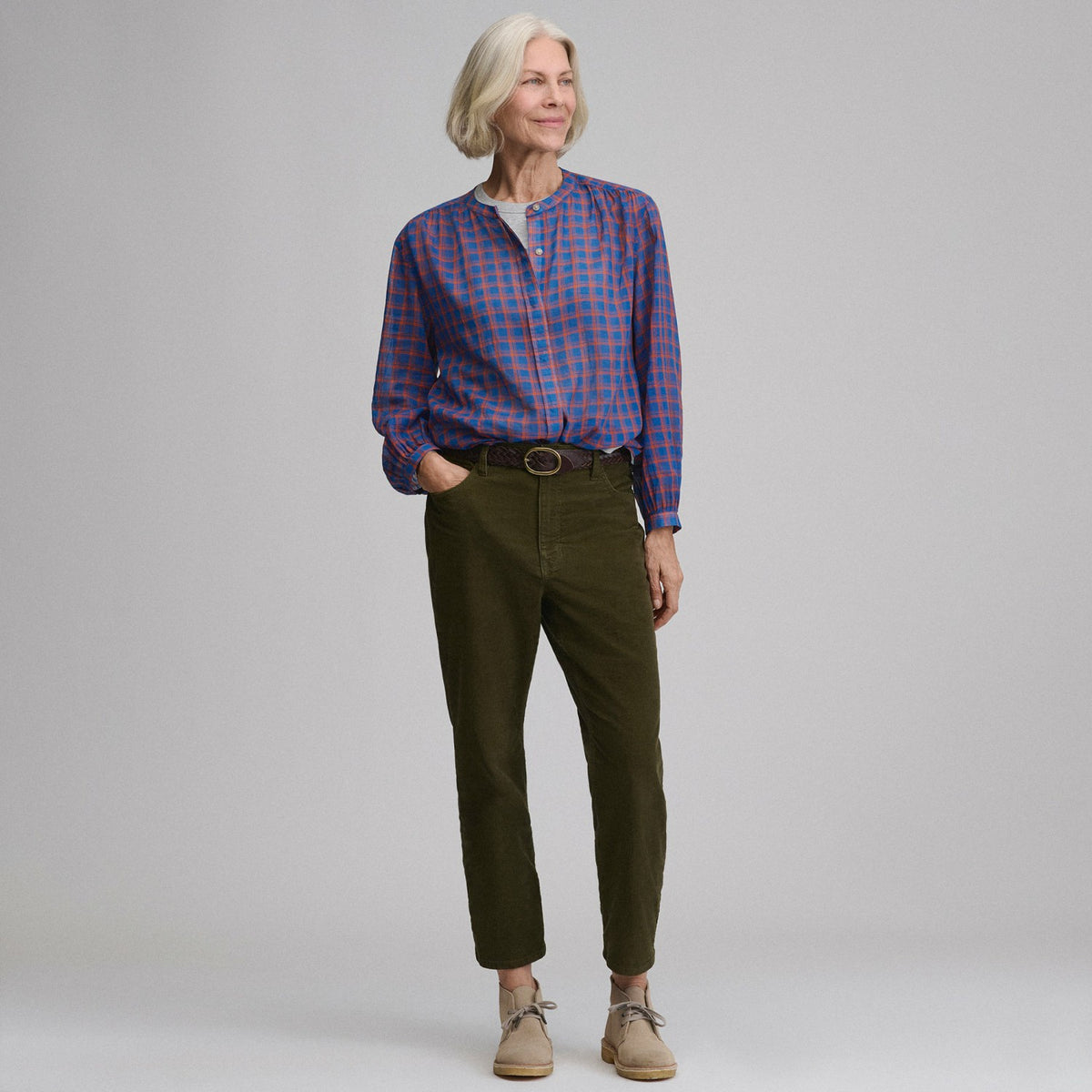 Eddie Bauer Women's Long-Sleeve Collarless Button-Down Shirt