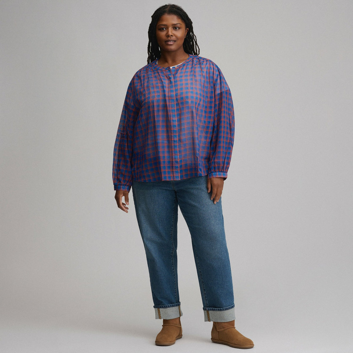Eddie Bauer Women's Long-Sleeve Collarless Button-Down Shirt