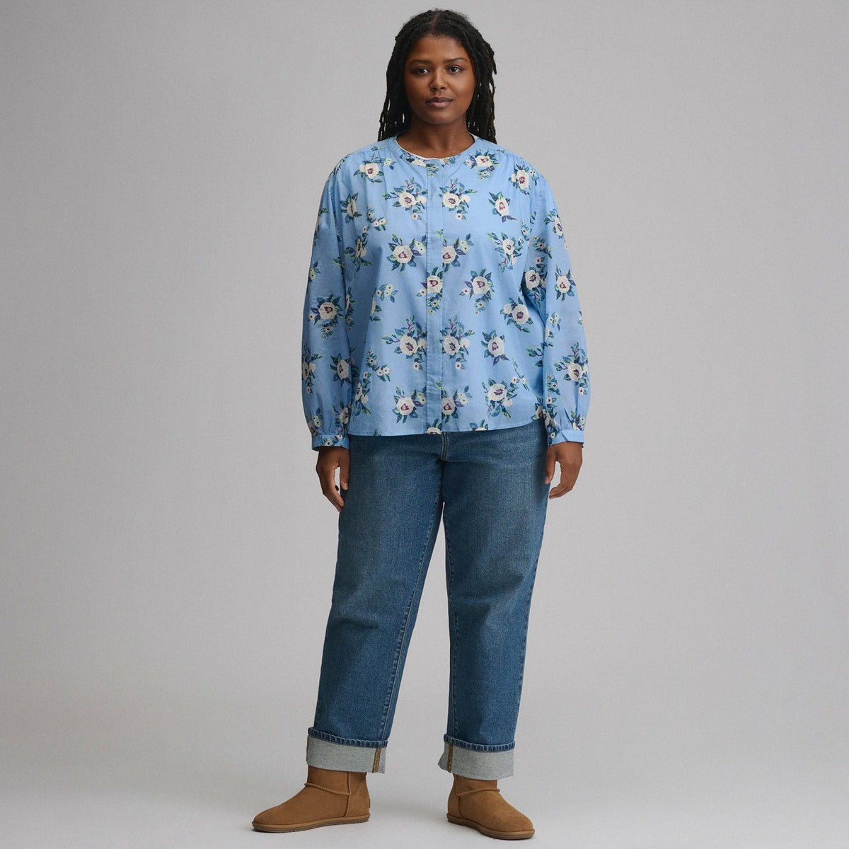Eddie Bauer Women's Long-Sleeve Collarless Button-Down Shirt