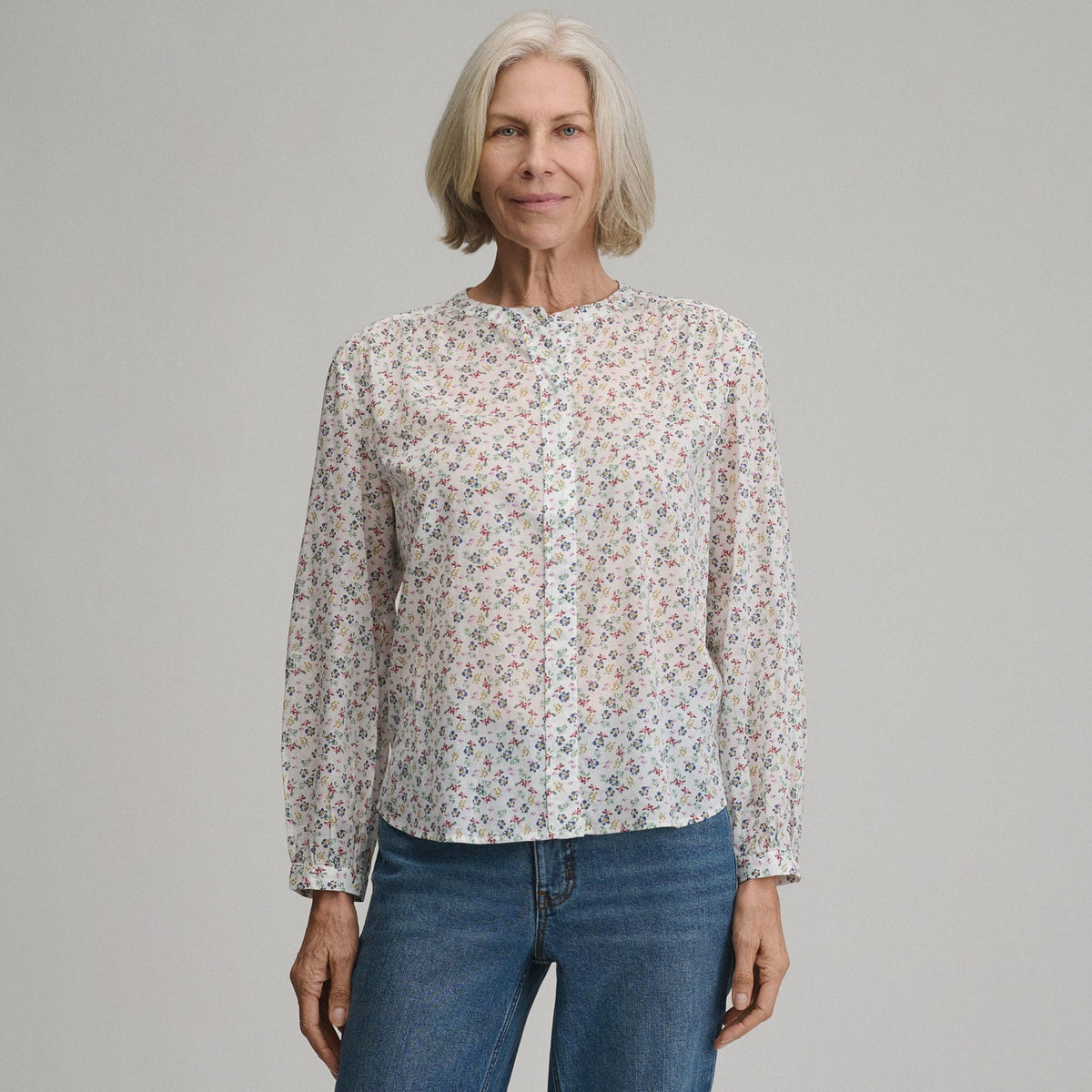Eddie Bauer Women's Long-Sleeve Collarless Button-Down Shirt