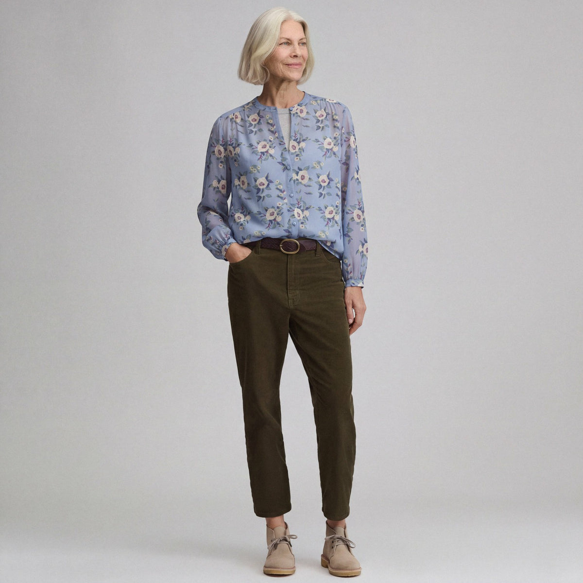 Eddie Bauer Women's Long-Sleeve Collarless Button-Down Shirt