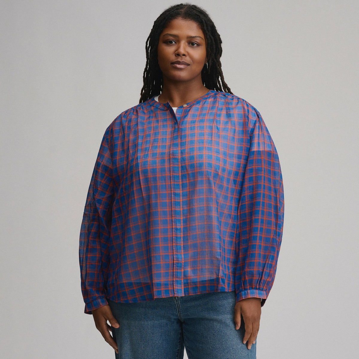 Eddie Bauer Women's Long-Sleeve Collarless Button-Down Shirt