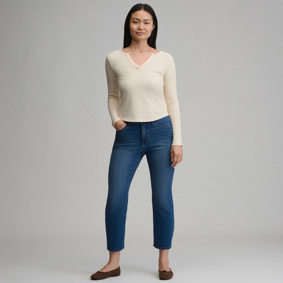 Eddie Bauer Women's Long-Sleeve Rib Y-Neck Henley