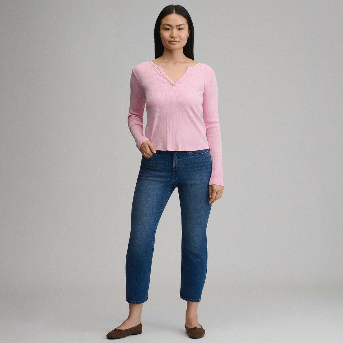 Eddie Bauer Women's Long-Sleeve Rib Y-Neck Henley