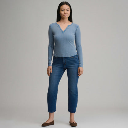 Eddie Bauer Women's Long-Sleeve Rib Y-Neck Henley