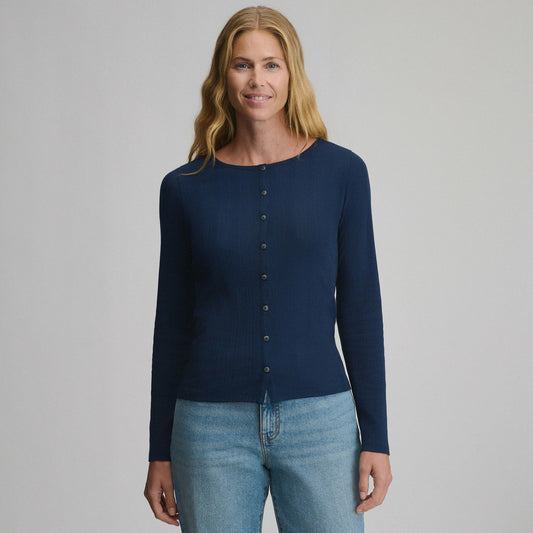 Eddie Bauer Women's Long-Sleeve Pointelle Button Front Top