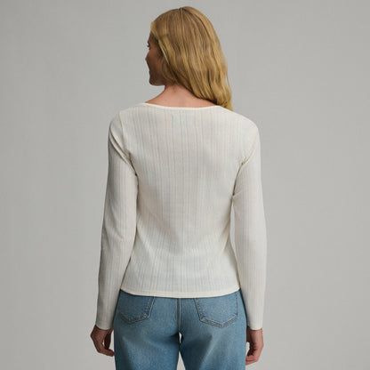 Eddie Bauer Women's Long-Sleeve Pointelle Button Front Top
