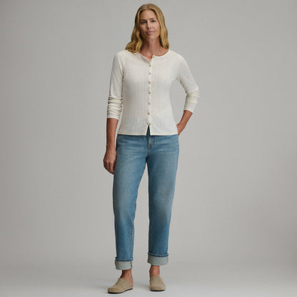 Eddie Bauer Women's Long-Sleeve Pointelle Button Front Top