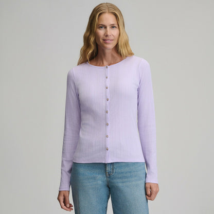Eddie Bauer Women's Long-Sleeve Pointelle Button Front Top