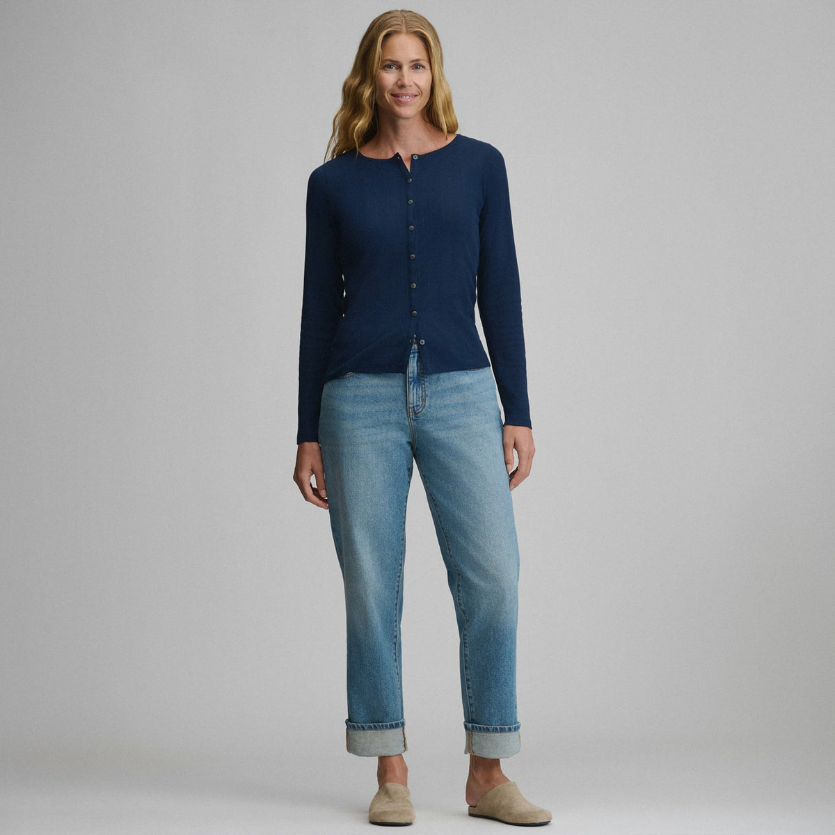 Eddie Bauer Women's Long-Sleeve Pointelle Button Front Top