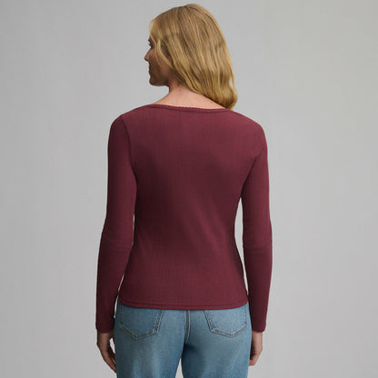 Eddie Bauer Women's Long-Sleeve Pointelle Button Front Top
